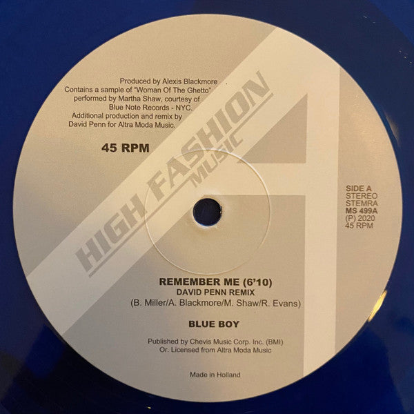 Blue Boy "Remember Me" (Remixes / Clear Blue Vinyl)